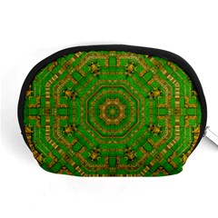 Wonderful Mandala Of Green And Golden Love Accessory Pouches (medium)  by pepitasart