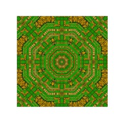 Wonderful Mandala Of Green And Golden Love Small Satin Scarf (square) by pepitasart