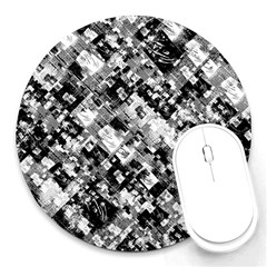 Black And White Patchwork Pattern Round Mousepads by dflcprints