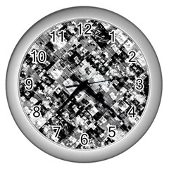 Black And White Patchwork Pattern Wall Clocks (silver)  by dflcprints