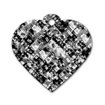 Black And White Patchwork Pattern Dog Tag Heart (One Side) Front