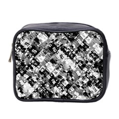 Black And White Patchwork Pattern Mini Toiletries Bag 2-side by dflcprints