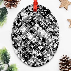 Black And White Patchwork Pattern Ornament (oval Filigree) by dflcprints