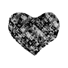 Black And White Patchwork Pattern Standard 16  Premium Heart Shape Cushions by dflcprints