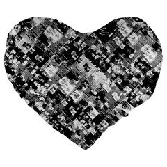 Black And White Patchwork Pattern Large 19  Premium Heart Shape Cushions by dflcprints