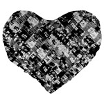 Black And White Patchwork Pattern Large 19  Premium Heart Shape Cushions Back