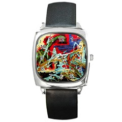 Blue Flamingoes 6 Square Metal Watch