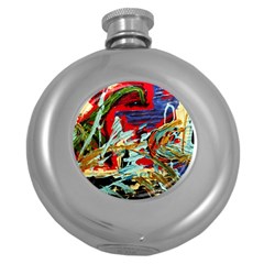 Blue Flamingoes 6 Round Hip Flask (5 oz)