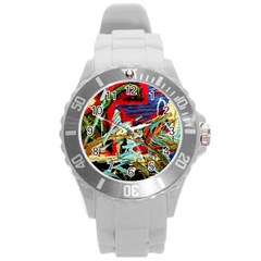 Blue Flamingoes 6 Round Plastic Sport Watch (L)