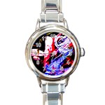 Blue Flamingoes Round Italian Charm Watch Front