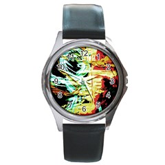 Blue Flamingoes 3 Round Metal Watch by bestdesignintheworld