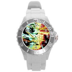 Blue Flamingoes 3 Round Plastic Sport Watch (l) by bestdesignintheworld