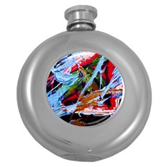 Blue Flamingoes 4 Round Hip Flask (5 oz)