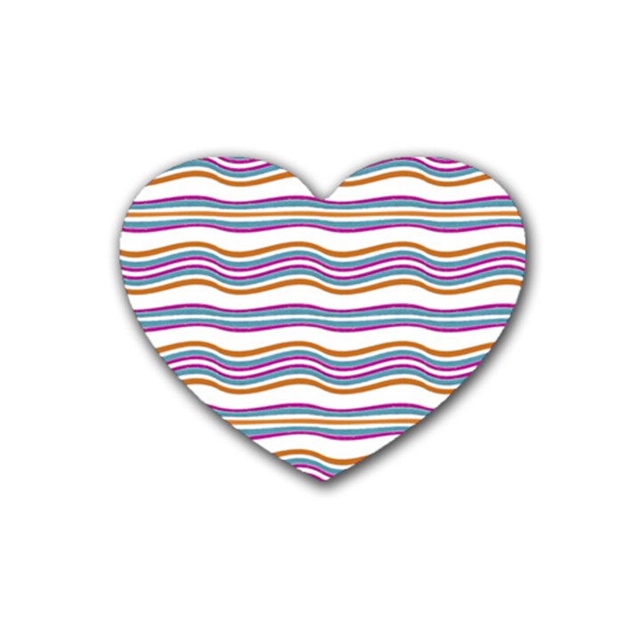 Colorful Wavy Stripes Pattern 7200 Rubber Coaster (Heart) 