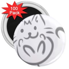 Cat Feline Cute Pet Animal 3  Magnets (100 Pack) by Simbadda