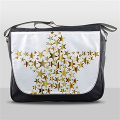 Star Fractal Gold Shiny Metallic Messenger Bags by Simbadda