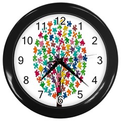 Tree Share Pieces Of The Puzzle Wall Clocks (black) by Simbadda