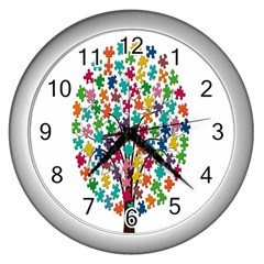 Tree Share Pieces Of The Puzzle Wall Clocks (silver)  by Simbadda