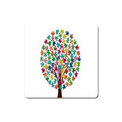 Tree Share Pieces Of The Puzzle Square Magnet by Simbadda