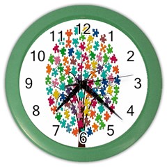 Tree Share Pieces Of The Puzzle Color Wall Clocks by Simbadda