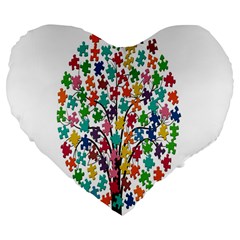 Tree Share Pieces Of The Puzzle Large 19  Premium Flano Heart Shape Cushions by Simbadda