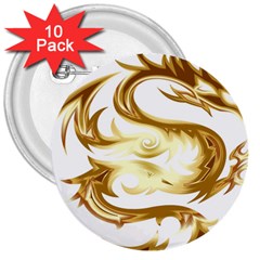 Dragon Animal Beast Creature 3  Buttons (10 Pack)  by Simbadda