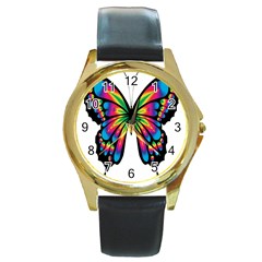 Abstract Animal Art Butterfly Round Gold Metal Watch by Simbadda