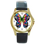 Abstract Animal Art Butterfly Round Gold Metal Watch Front