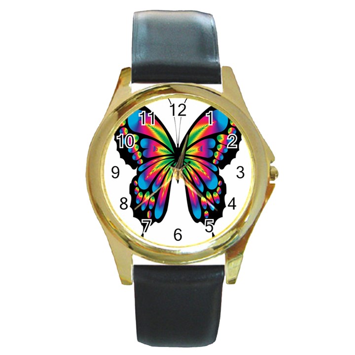 Abstract Animal Art Butterfly Round Gold Metal Watch