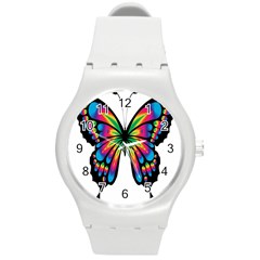 Abstract Animal Art Butterfly Round Plastic Sport Watch (m) by Simbadda