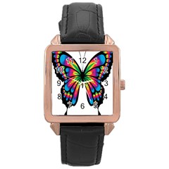 Abstract Animal Art Butterfly Rose Gold Leather Watch  by Simbadda