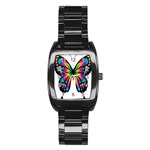 Abstract Animal Art Butterfly Stainless Steel Barrel Watch Front