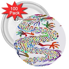 Dragon Asian Mythical Colorful 3  Buttons (100 Pack)  by Simbadda