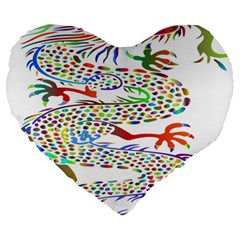 Dragon Asian Mythical Colorful Large 19  Premium Heart Shape Cushions by Simbadda