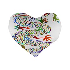 Dragon Asian Mythical Colorful Standard 16  Premium Flano Heart Shape Cushions by Simbadda