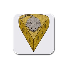 Cheese Rat Mouse Mice Food Cheesy Rubber Square Coaster (4 Pack)  by Simbadda