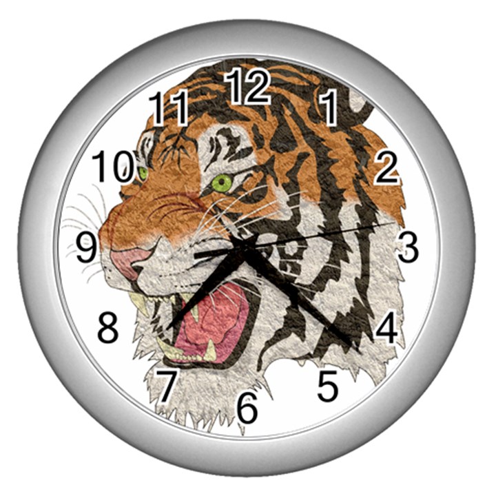 Tiger Tiger Png Lion Animal Wall Clocks (Silver) 