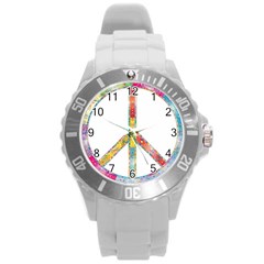 Flourish Decorative Peace Sign Round Plastic Sport Watch (l) by Simbadda