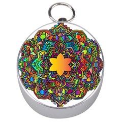 Mandala Floral Flower Abstract Silver Compasses by Simbadda