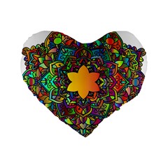 Mandala Floral Flower Abstract Standard 16  Premium Flano Heart Shape Cushions by Simbadda