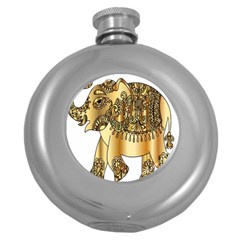 Gold Elephant Pachyderm Round Hip Flask (5 Oz) by Simbadda