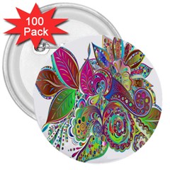 Floral Flowers Ornamental 3  Buttons (100 Pack)  by Simbadda