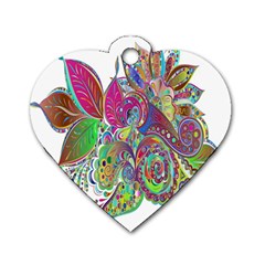 Floral Flowers Ornamental Dog Tag Heart (two Sides) by Simbadda