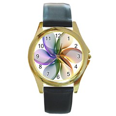 Abstract Geometric Line Art Round Gold Metal Watch by Simbadda