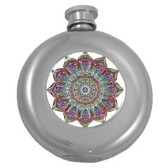 Mandala Decorative Ornamental Round Hip Flask (5 Oz) by Simbadda