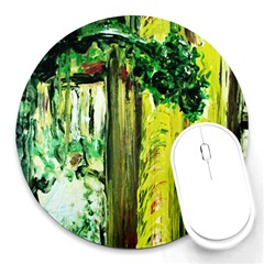 Old Tree And House With An Arch 8 Round Mousepads by bestdesignintheworld