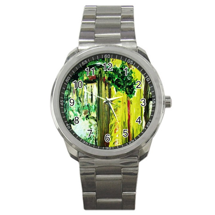 Old Tree And House With An Arch 8 Sport Metal Watch