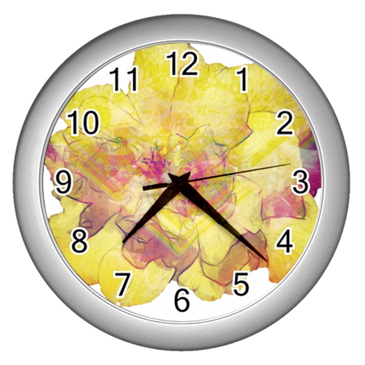 Yellow Rose Wall Clocks (Silver) 