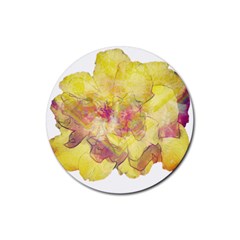 Yellow Rose Rubber Coaster (round)  by aumaraspiritart