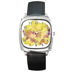 Yellow Rose Square Metal Watch by aumaraspiritart